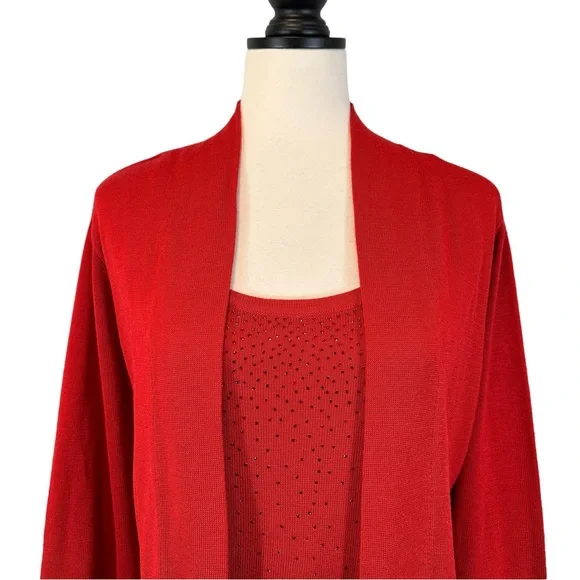 Charter Club Red Sweater Faux Twinset Rhinestone Accent, Size 3X - Picture 2 of 11